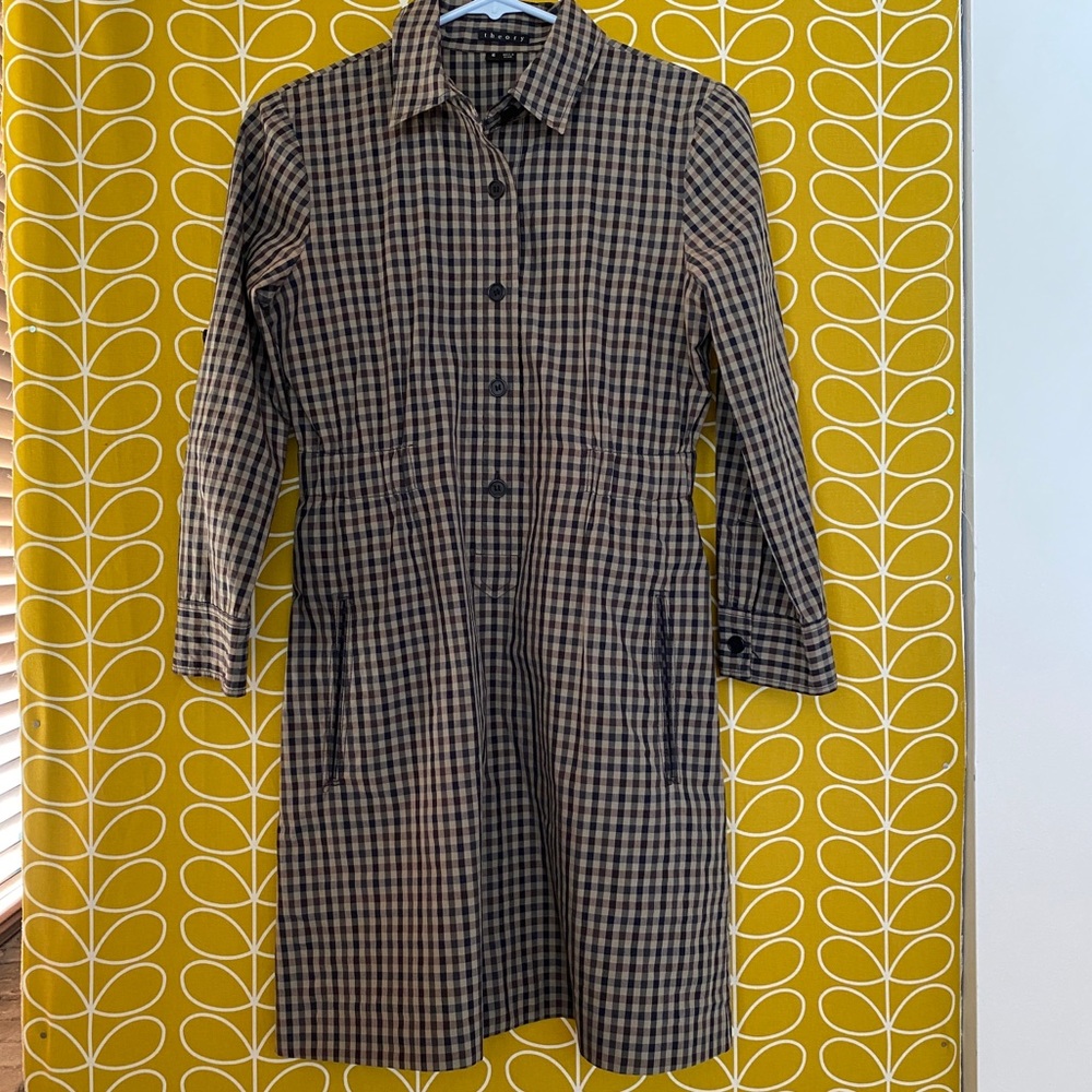 (Last Chance) THEORY Convertible Sleeve Gingham Dress - Small